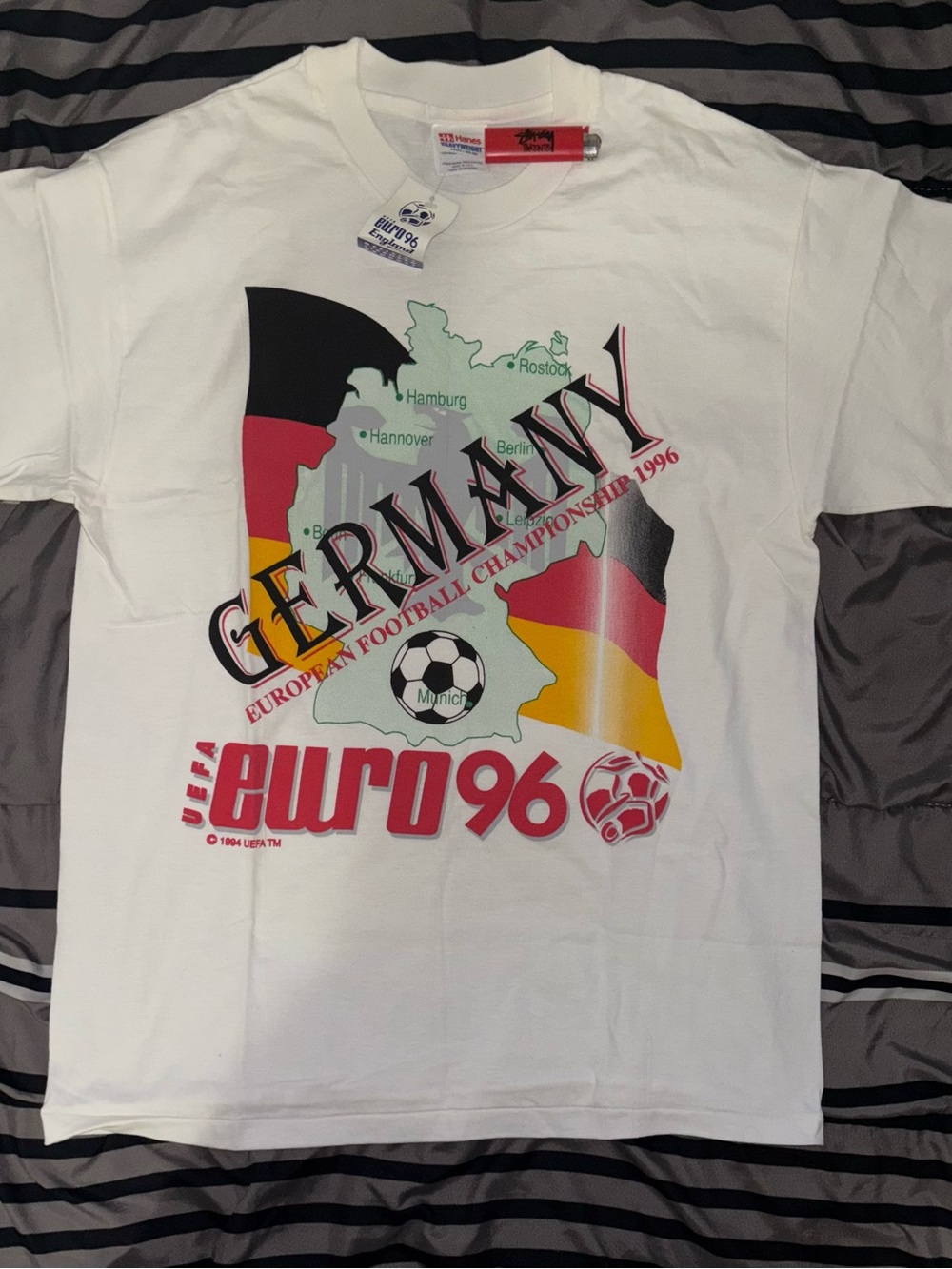 Hanes Sport Germany T-Shirt Euro 96 Map German Cities Large NWT
